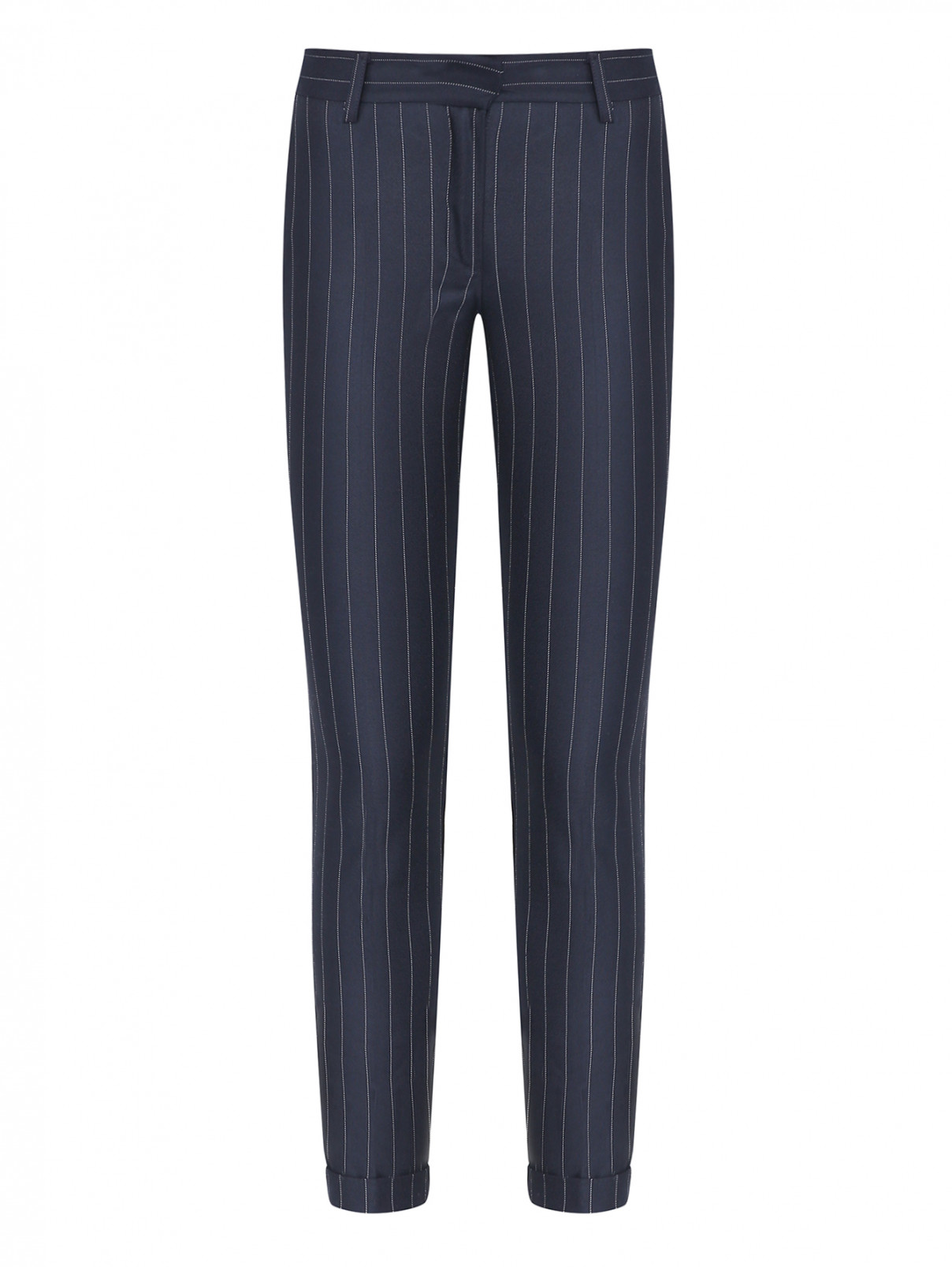 Зауженные брюки с узором в полоску Ermanno Firenze  –  Общий вид  – Цвет:  Синий