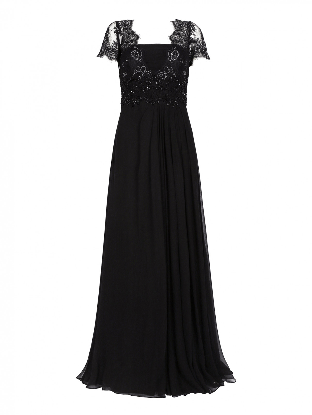 Платье-макси из шелка, декорированное кружевом и бисером Rosa Clara  –  Общий вид  – Цвет:  Черный