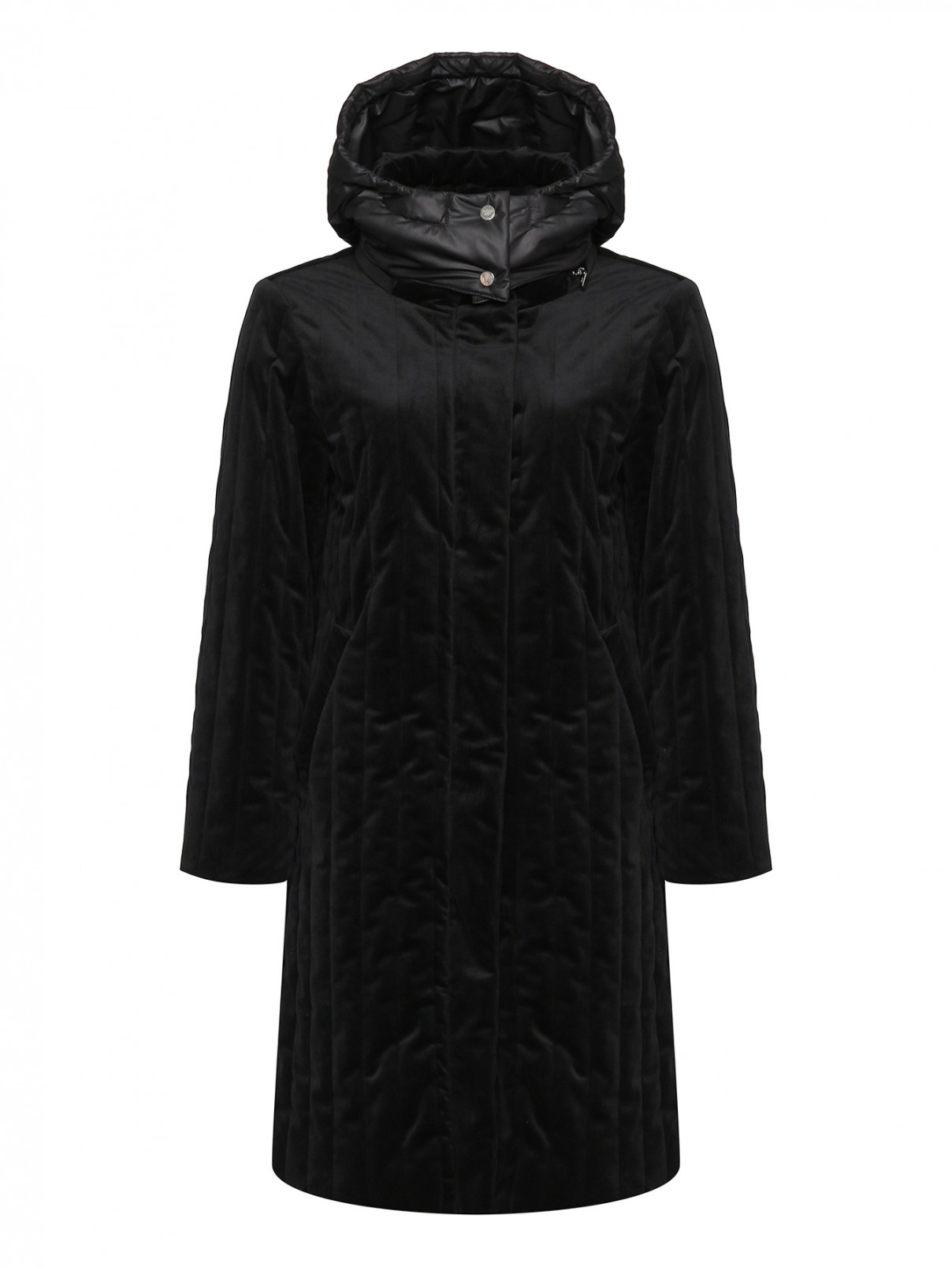 Стеганое пальто с капюшоном Marina Rinaldi  –  Общий вид  – Цвет:  Черный