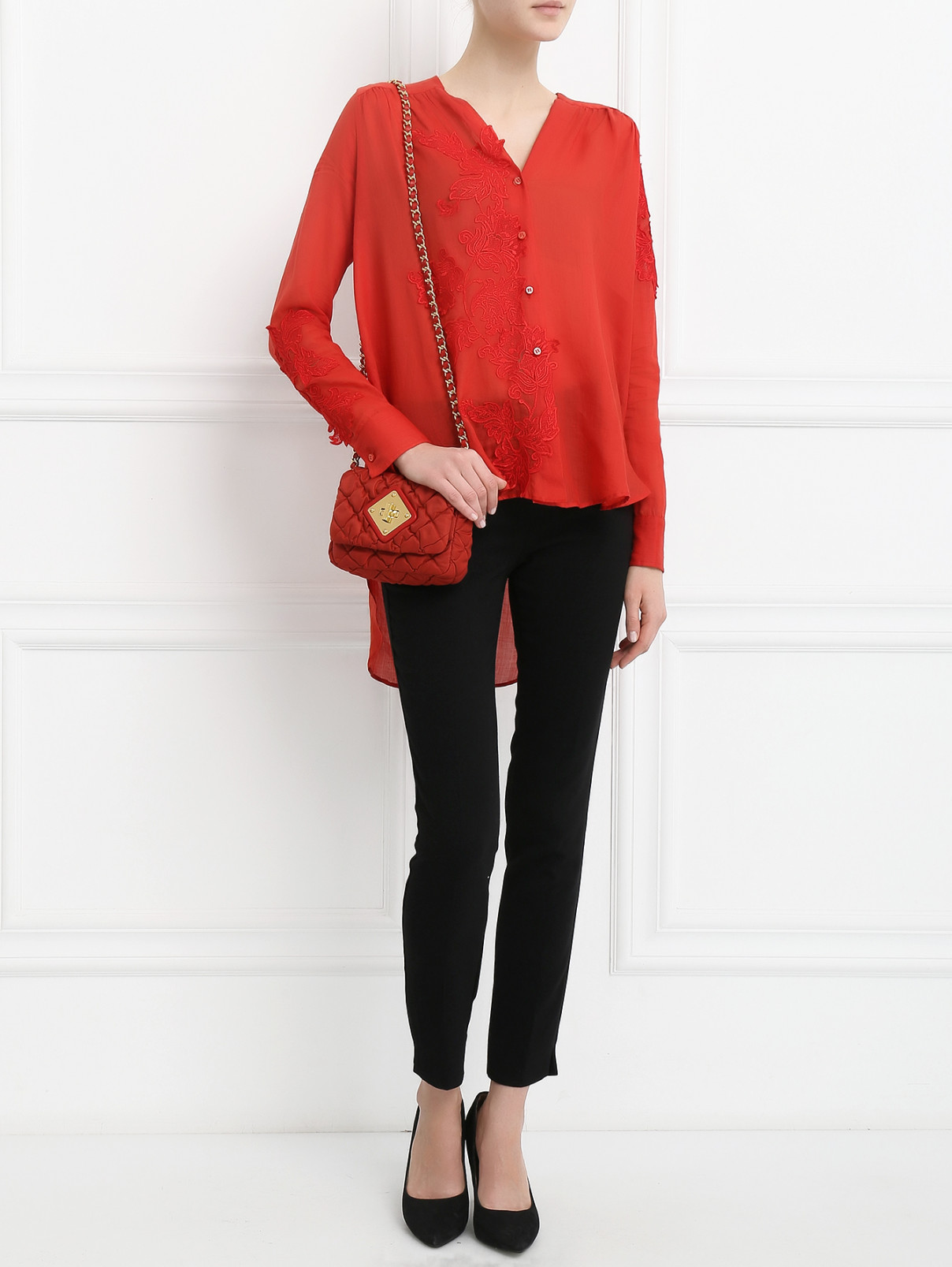 Блуза ассиметричного кроя с отделкой Ermanno Scervino  –  Модель Общий вид  – Цвет:  Красный