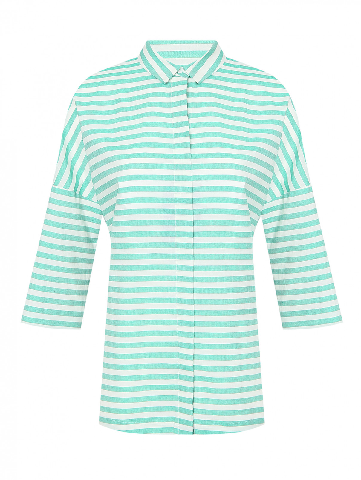 Рубашка из хлопка и льна с узором полоска Marina Rinaldi  –  Общий вид  – Цвет:  Узор