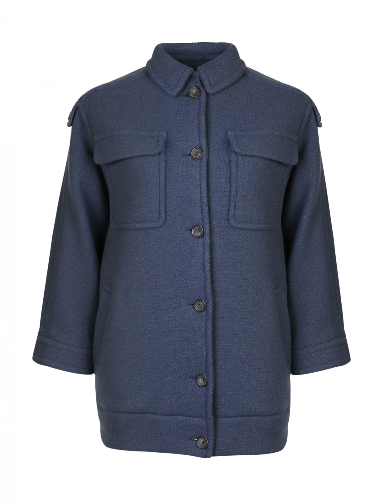 Пальто из смешанной шерсти с накладными карманами на груди Paul&Joe  –  Общий вид  – Цвет:  Синий