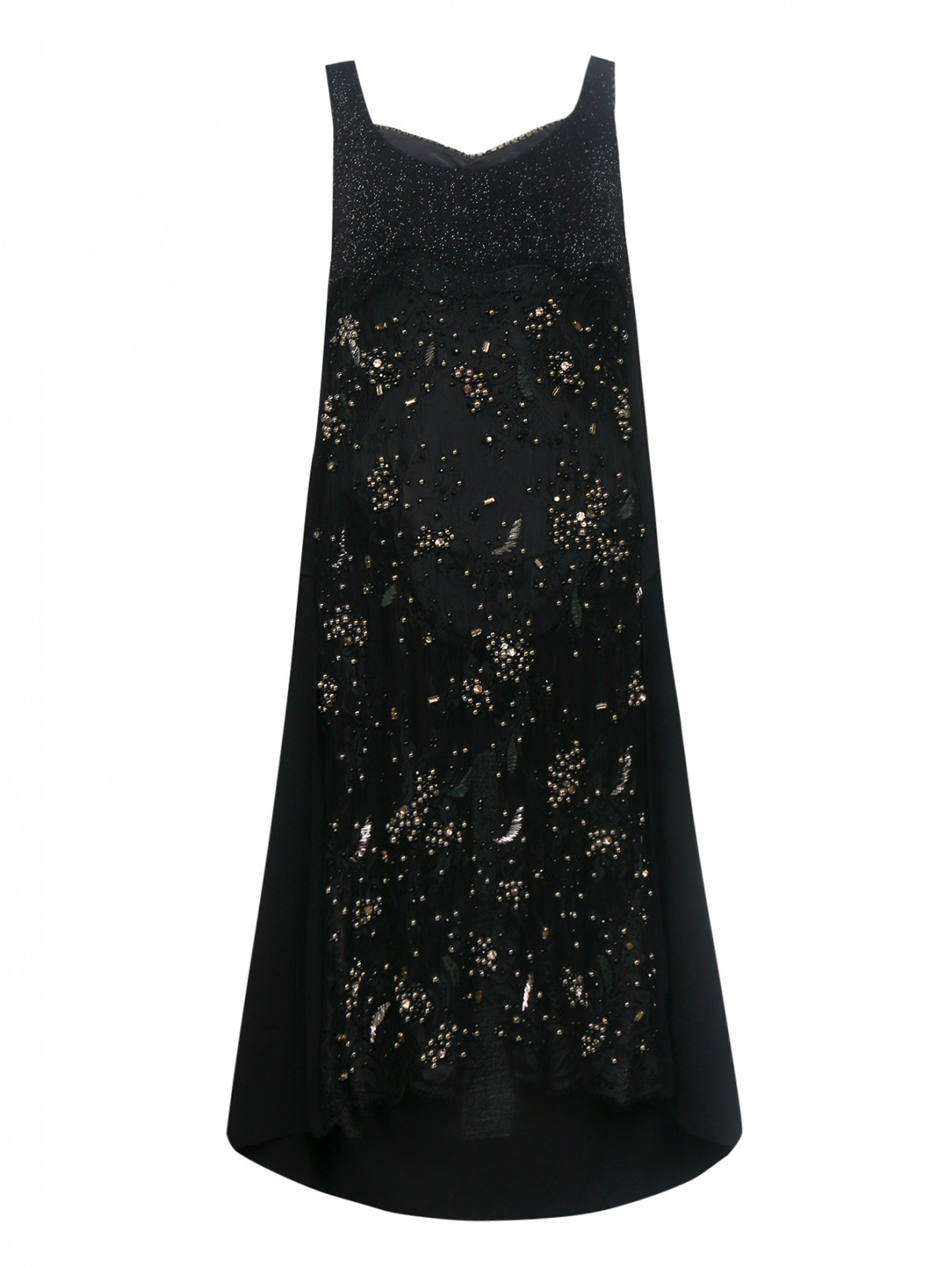 Платье из шерсти на тонких бретелях декорированное бисером Antonio Marras  –  Общий вид  – Цвет:  Черный