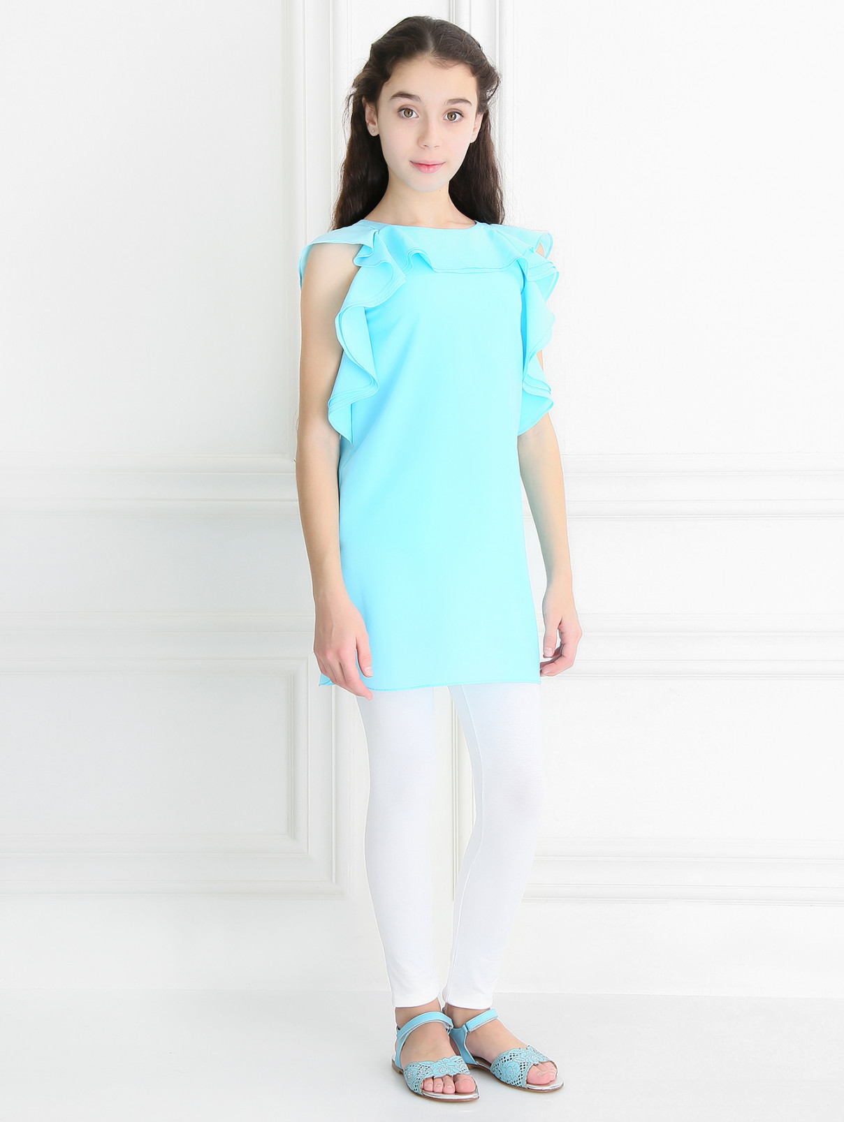 Платье прямого кроя декорированное воланами Pinko Up  –  Модель Общий вид  – Цвет:  Синий