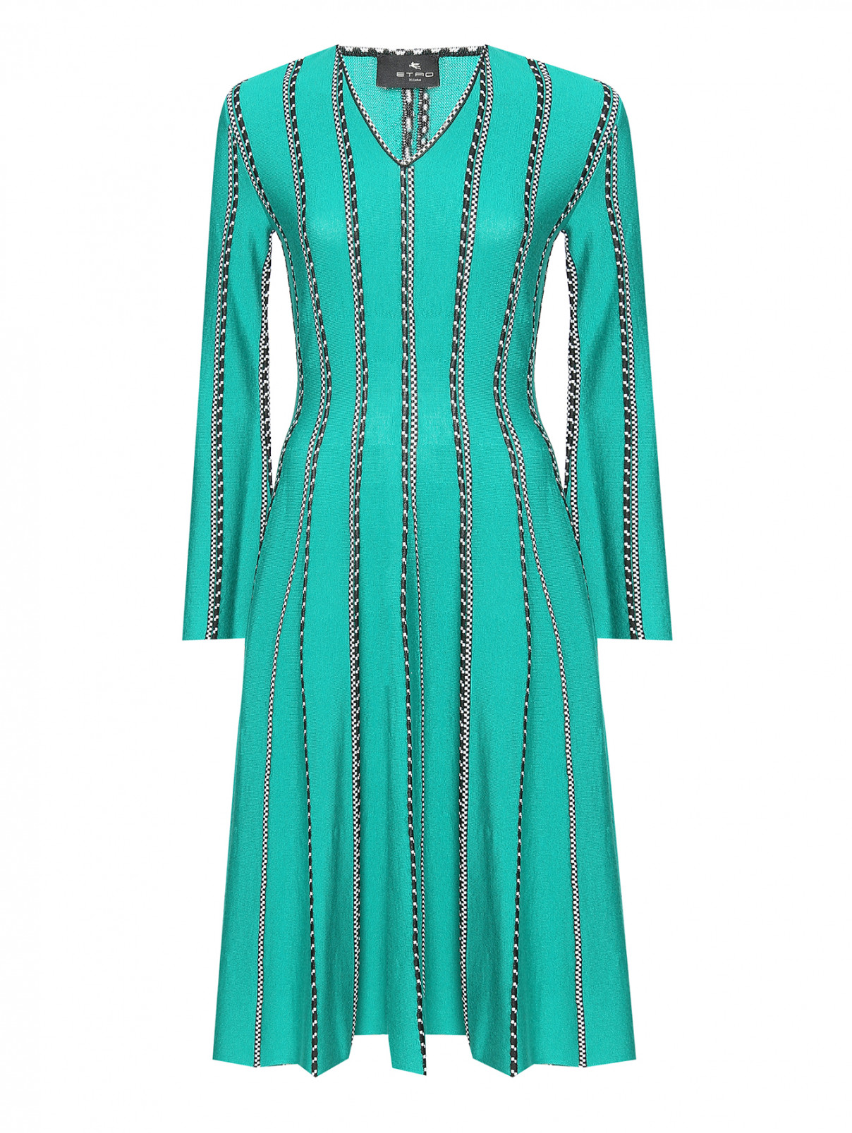 Платье из шерсти и вискозы с V-образным вырезом Etro  –  Общий вид  – Цвет:  Зеленый