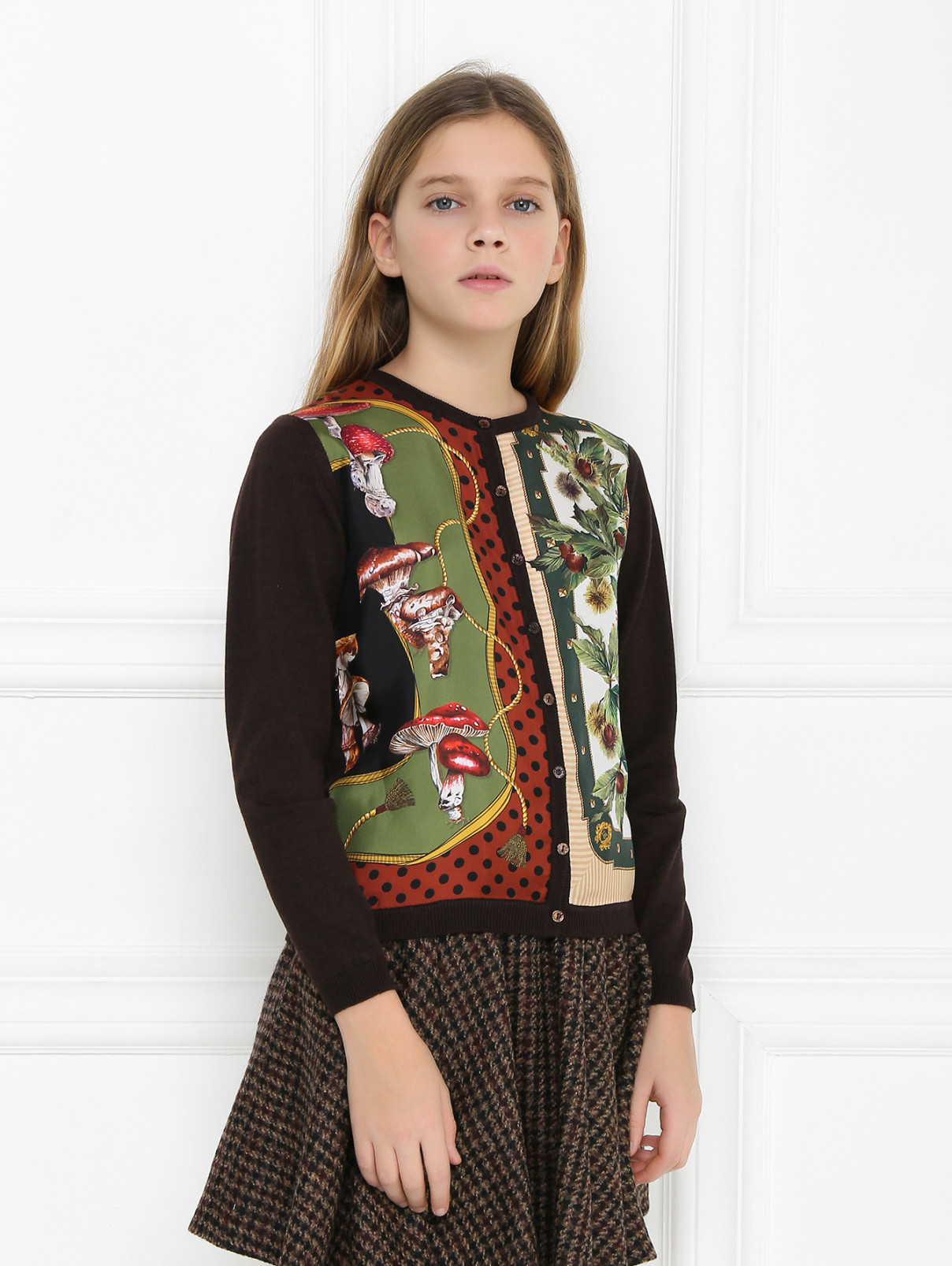 Кардиган из шерсти и шелка на пуговицах Dolce & Gabbana  –  МодельВерхНиз  – Цвет:  Узор