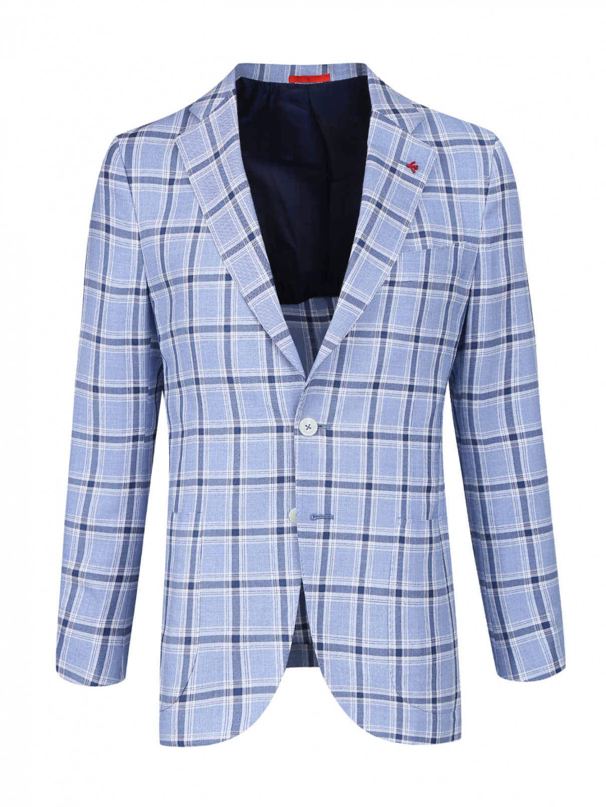 Пиджак из шерсти и хлопка с узором "клетка" Isaia  –  Общий вид  – Цвет:  Синий