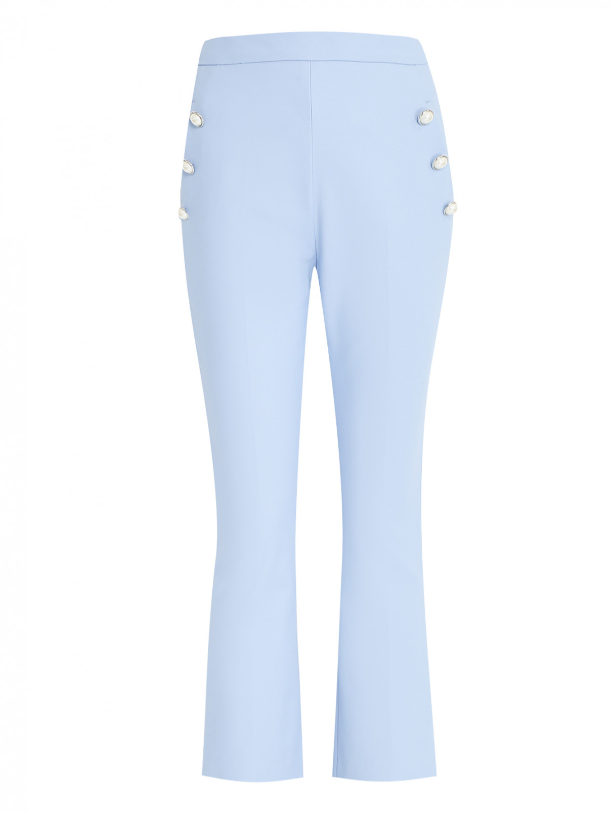 Укороченные брюки из смешанного хлопка с декоративными пуговицами Pianoforte  –  Общий вид  – Цвет:  Синий
