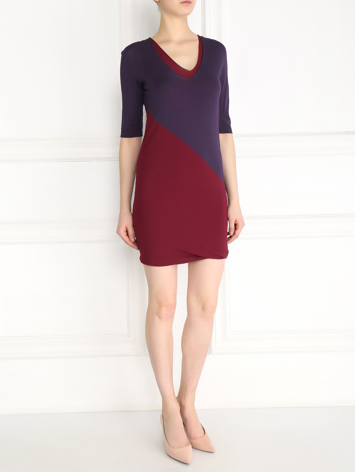 Платье прямого кроя с контрастными вставками Max Mara  –  Модель Общий вид  – Цвет:  Фиолетовый