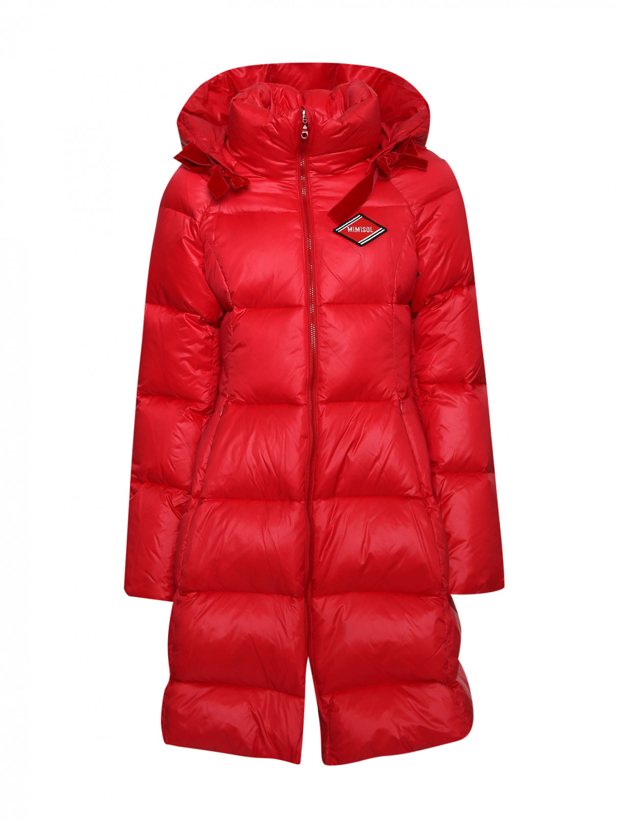 Пальто пуховое с капюшоном MiMiSol  –  Общий вид  – Цвет:  Красный