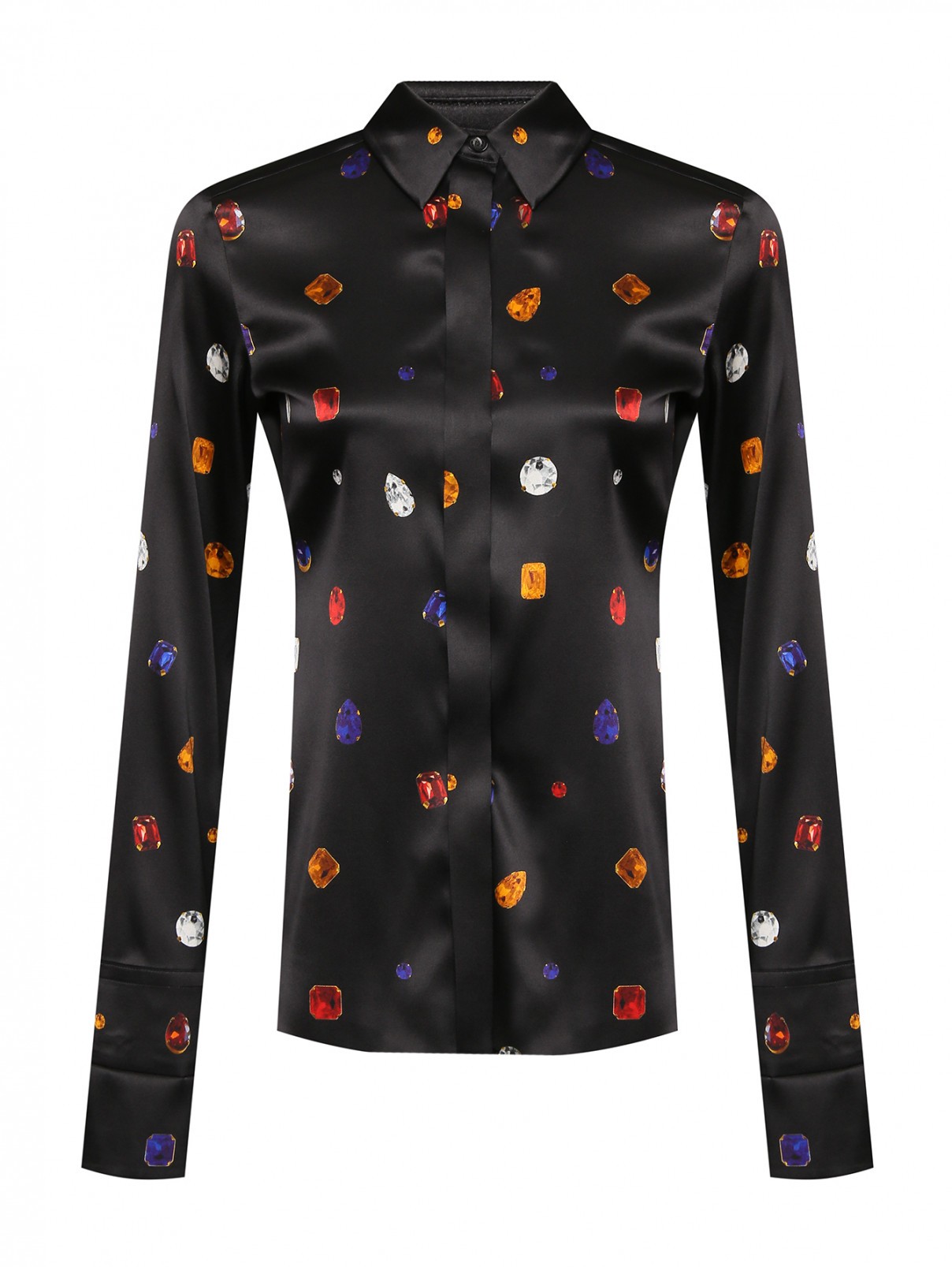 Блуза из шелка с узором Sportmax  –  Общий вид  – Цвет:  Черный