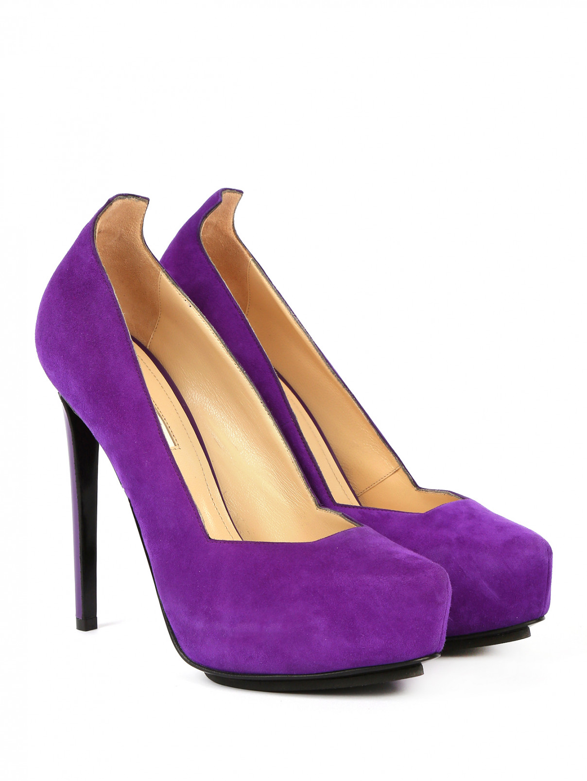 Туфли из замши на высоком каблуке и платформе BURAKUYAN  –  Общий вид  – Цвет:  Фиолетовый