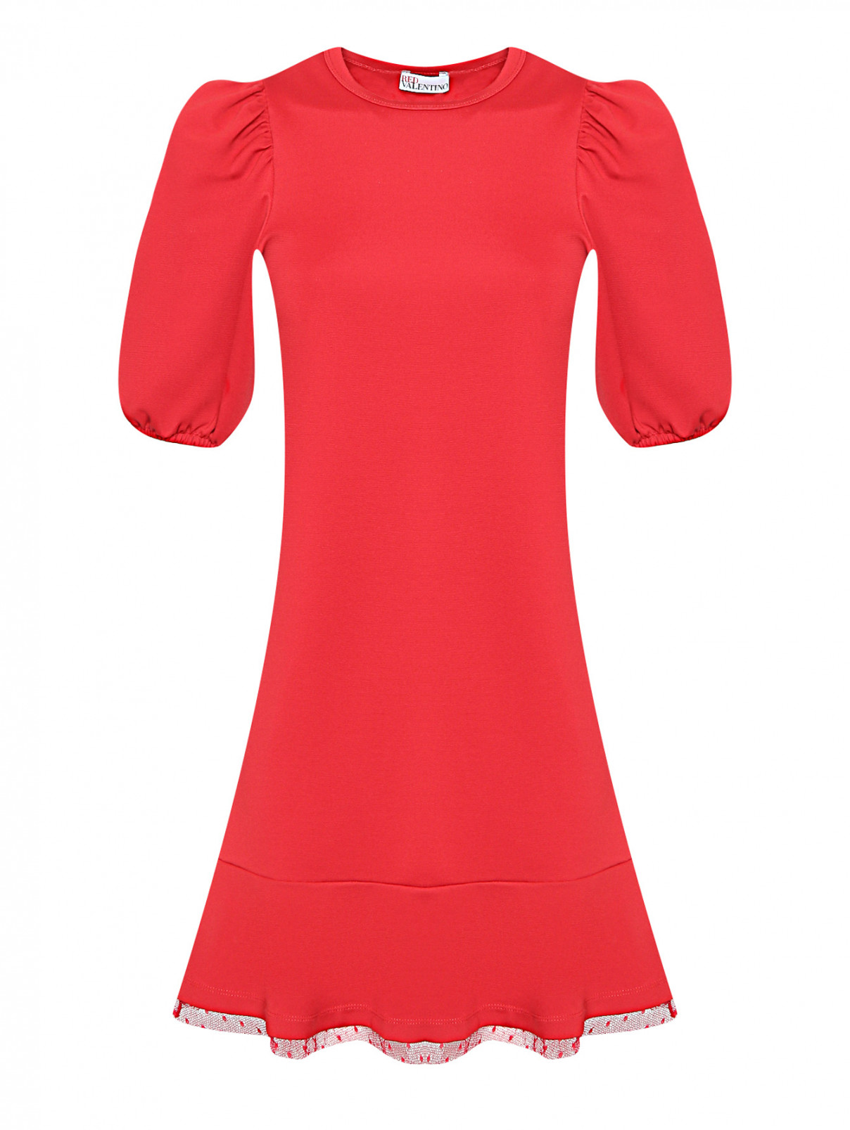 Трикотажное платье с декоративной вставкой из сетки Red Valentino  –  Общий вид  – Цвет:  Красный