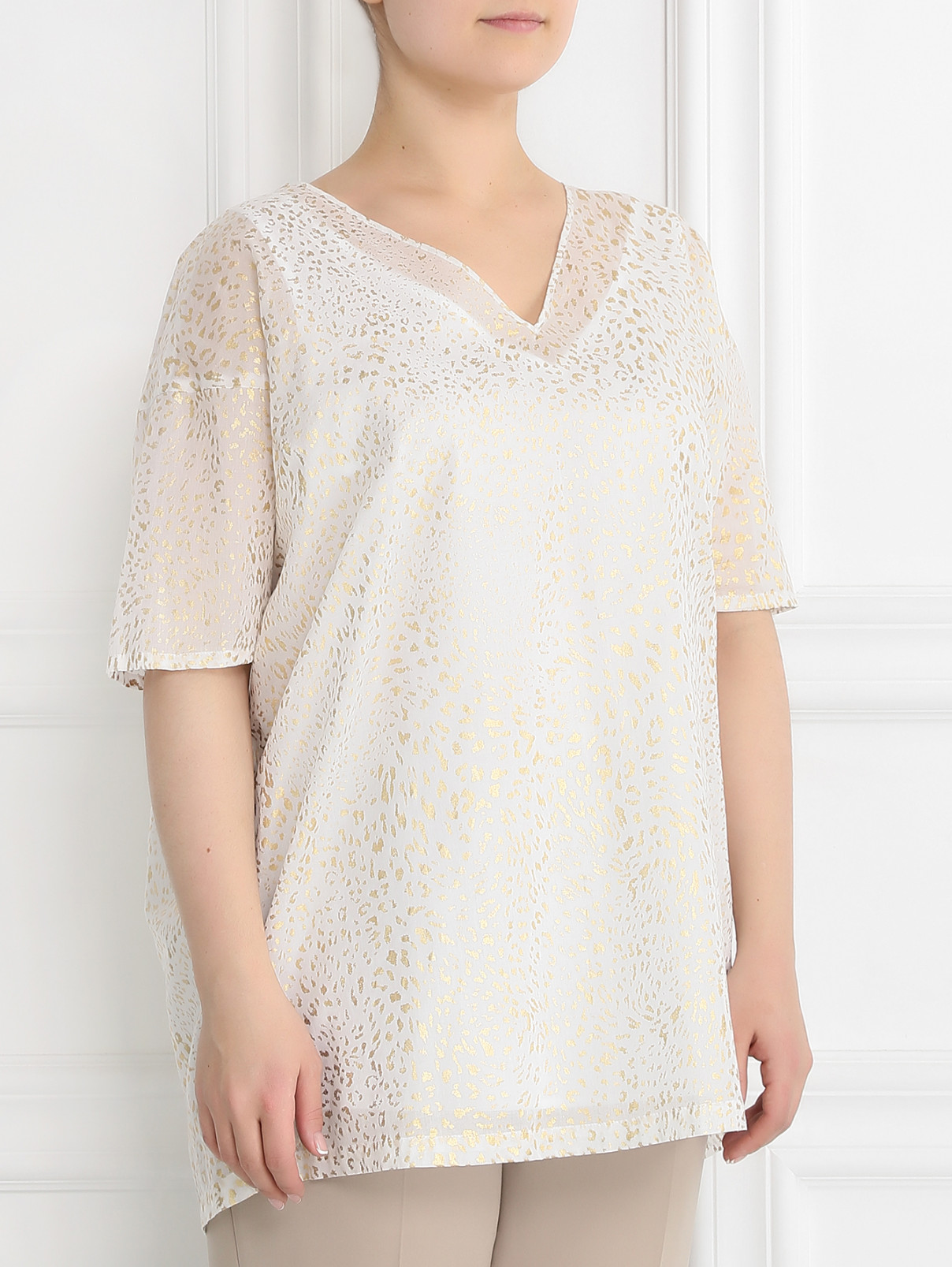 Блуза из хлопка с узором Marina Rinaldi  –  Модель Верх-Низ  – Цвет:  Узор