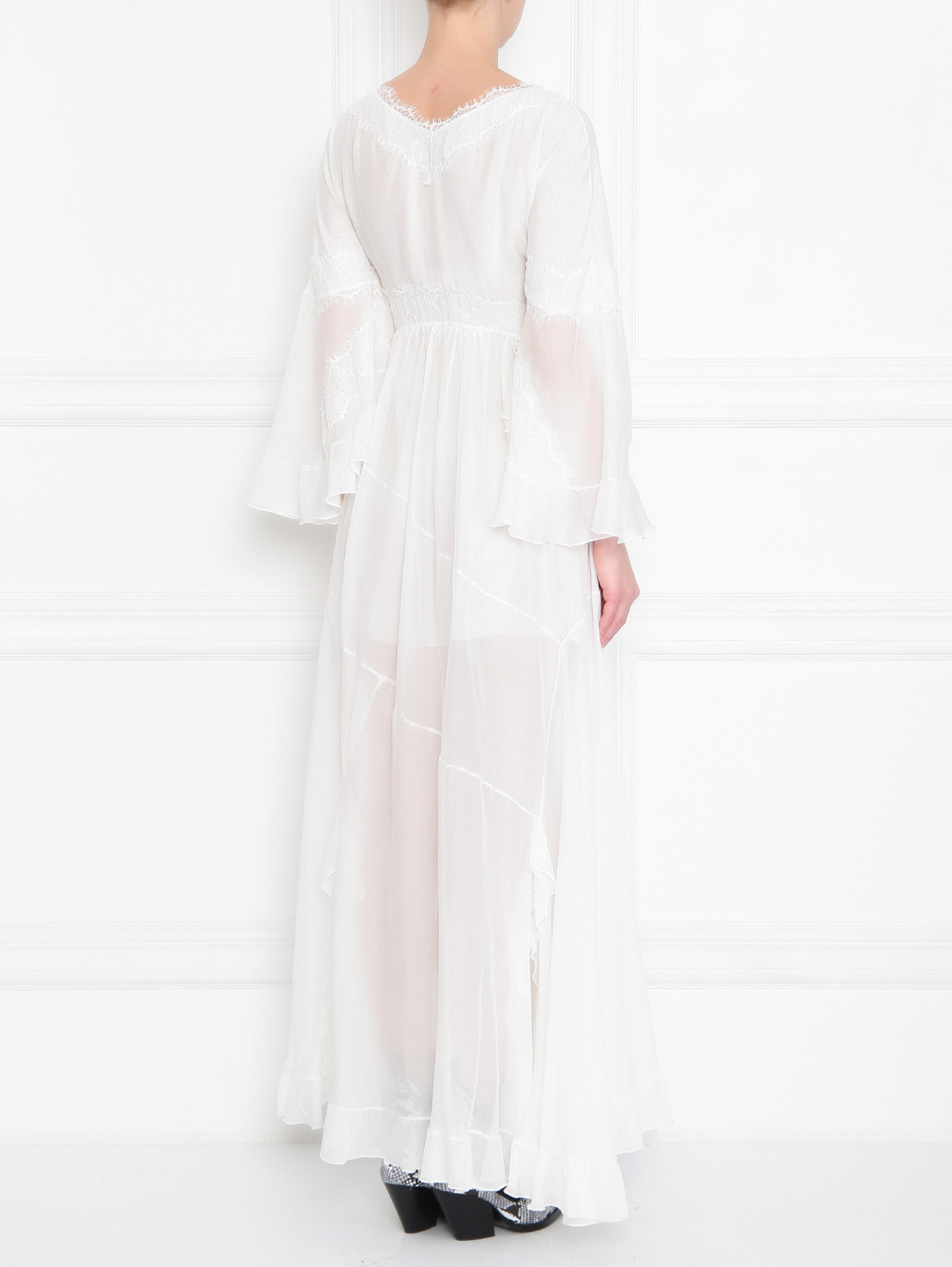 Платье из хлопка и шелка с кружевной отделкой Ermanno Firenze  –  МодельВерхНиз1  – Цвет:  Белый