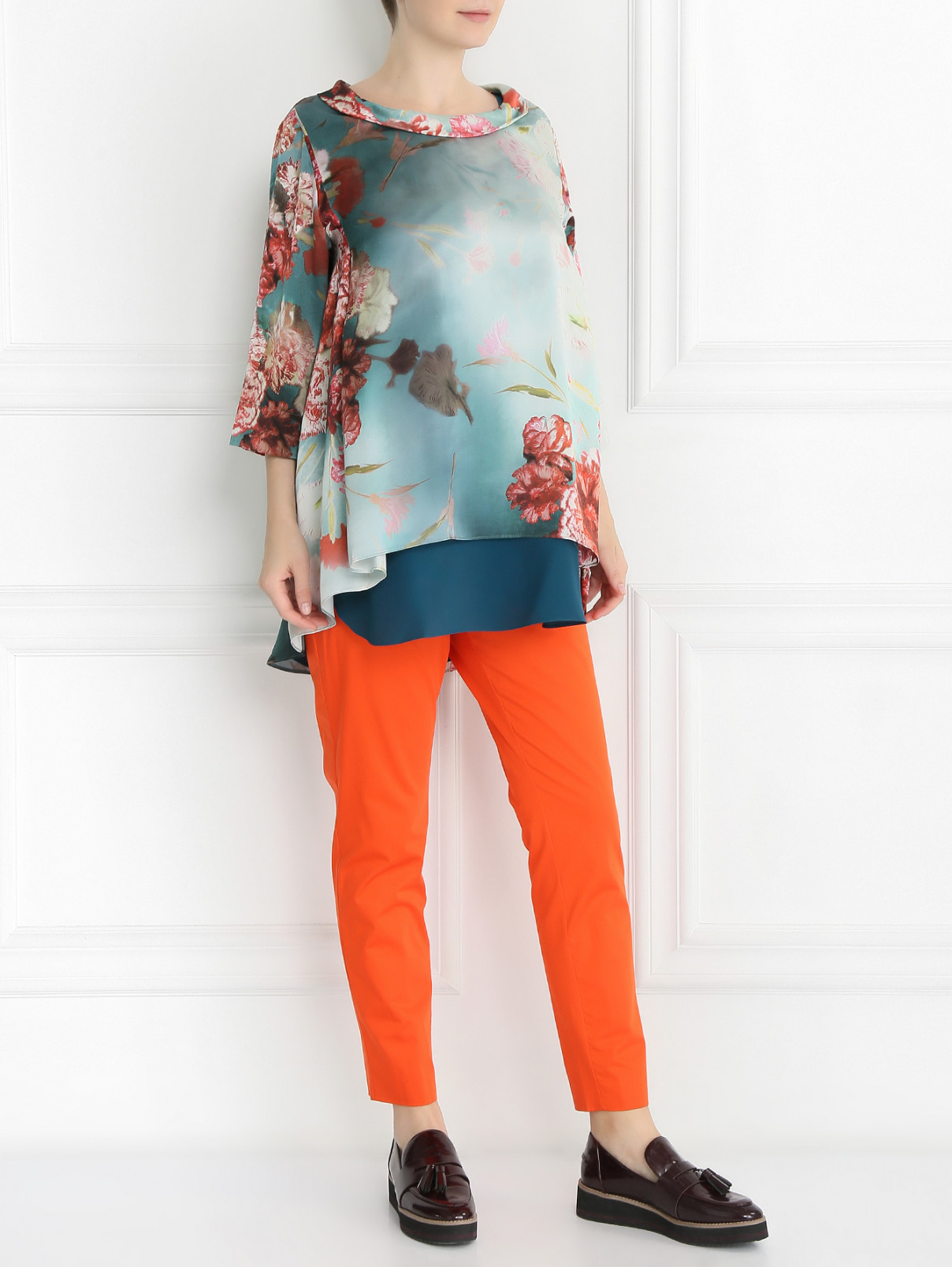 Блуза из шелка с узором Marina Rinaldi  –  Модель Общий вид  – Цвет:  Синий