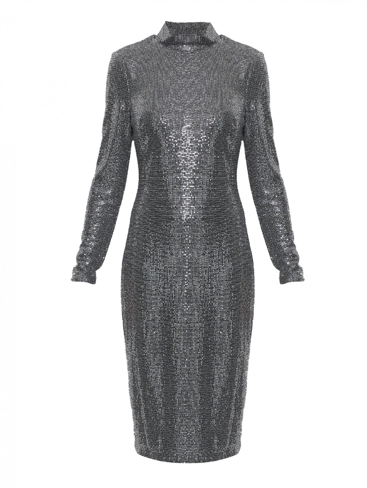 Платье трикотажное прямого кроя Badgley Mischka  –  Общий вид  – Цвет:  Серый