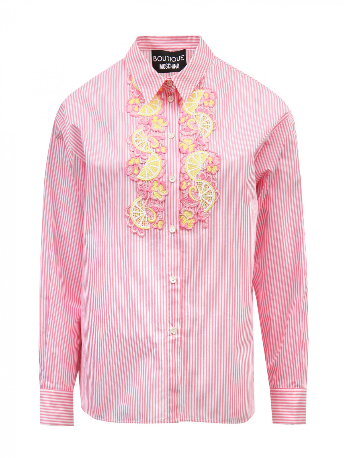 Блуза из хлопка и шелка с  аппликацией на груди Moschino Boutique  –  Общий вид  – Цвет:  Розовый