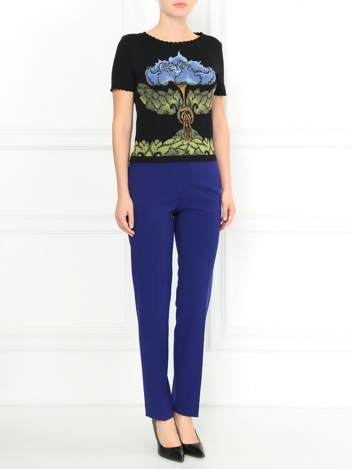 Прямые укороченные брюки из шерсти Alberta Ferretti  –  Модель Общий вид  – Цвет:  Синий