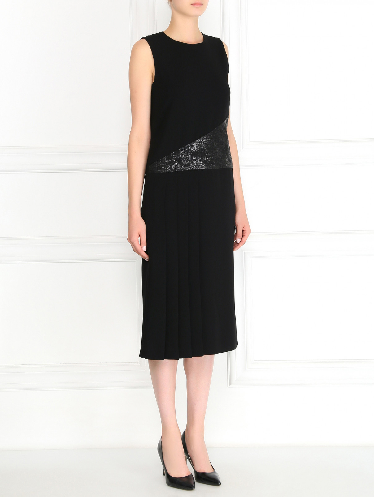 Платье-миди с плиссированной вставкой Max Mara Pianoforte  –  Модель Общий вид  – Цвет:  Черный