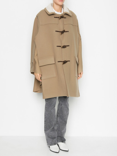 Кейп из шерсти с накладными карманами Maison Margiela - МодельВерхНиз