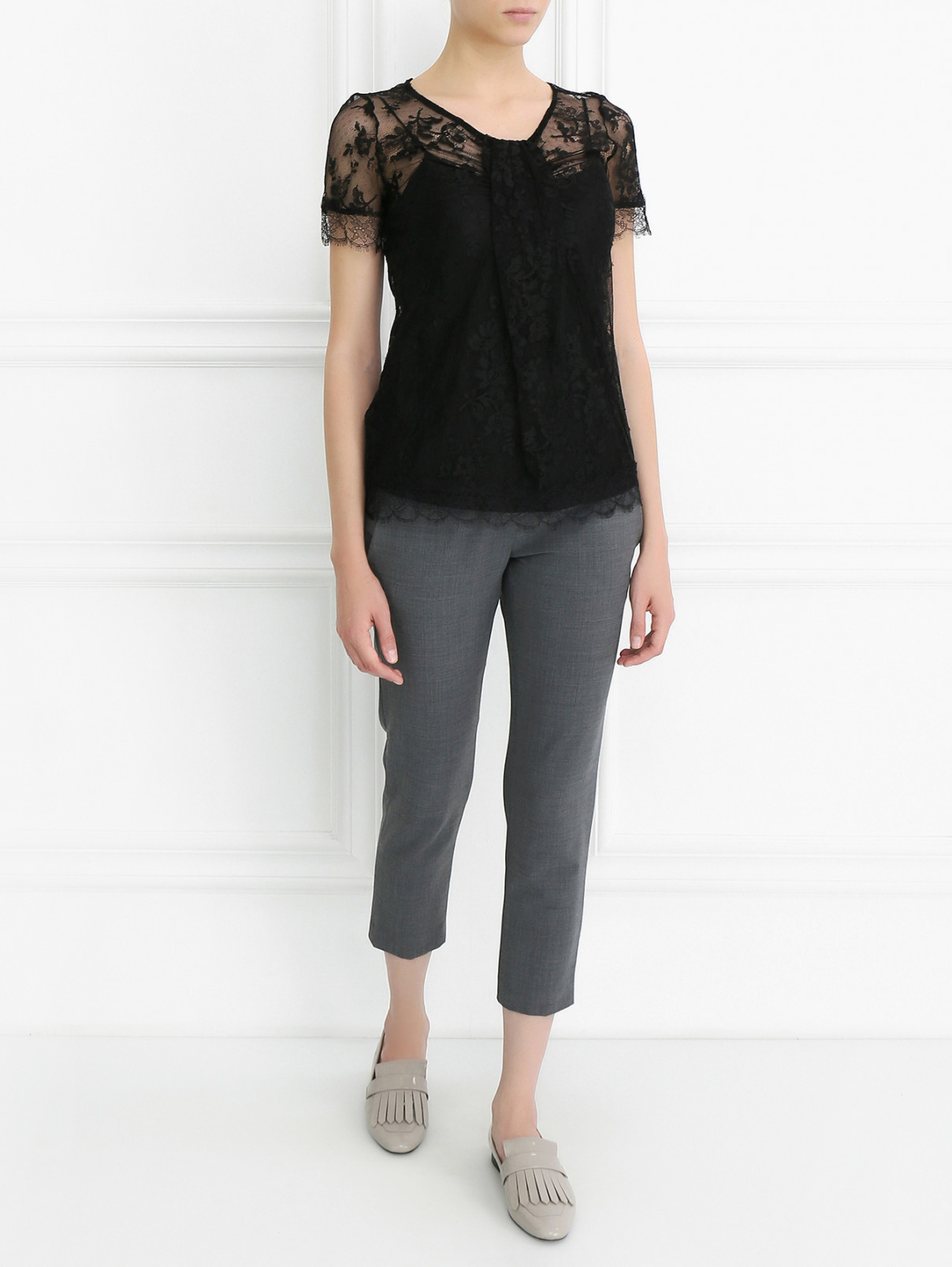 Блуза из кружева свободного кроя Moschino Cheap&Chic  –  Модель Общий вид  – Цвет:  Черный