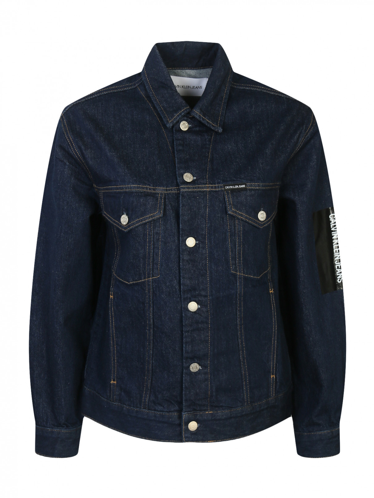 Джинсовая куртка с принтом Calvin Klein  –  Общий вид  – Цвет:  Синий