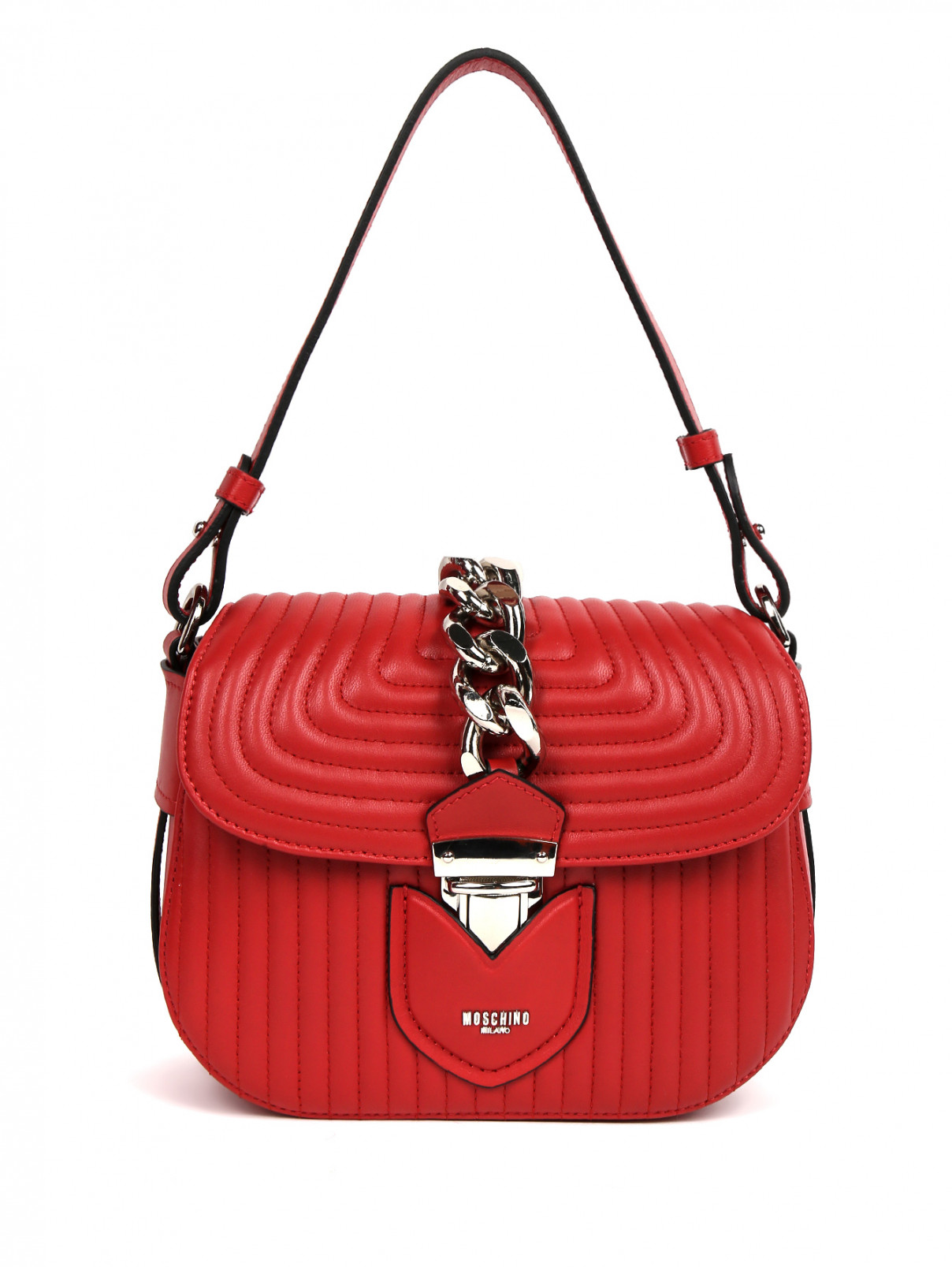 Стеганая сумка из кожи с металлической фурнитурой Moschino Couture  –  Общий вид  – Цвет:  Красный
