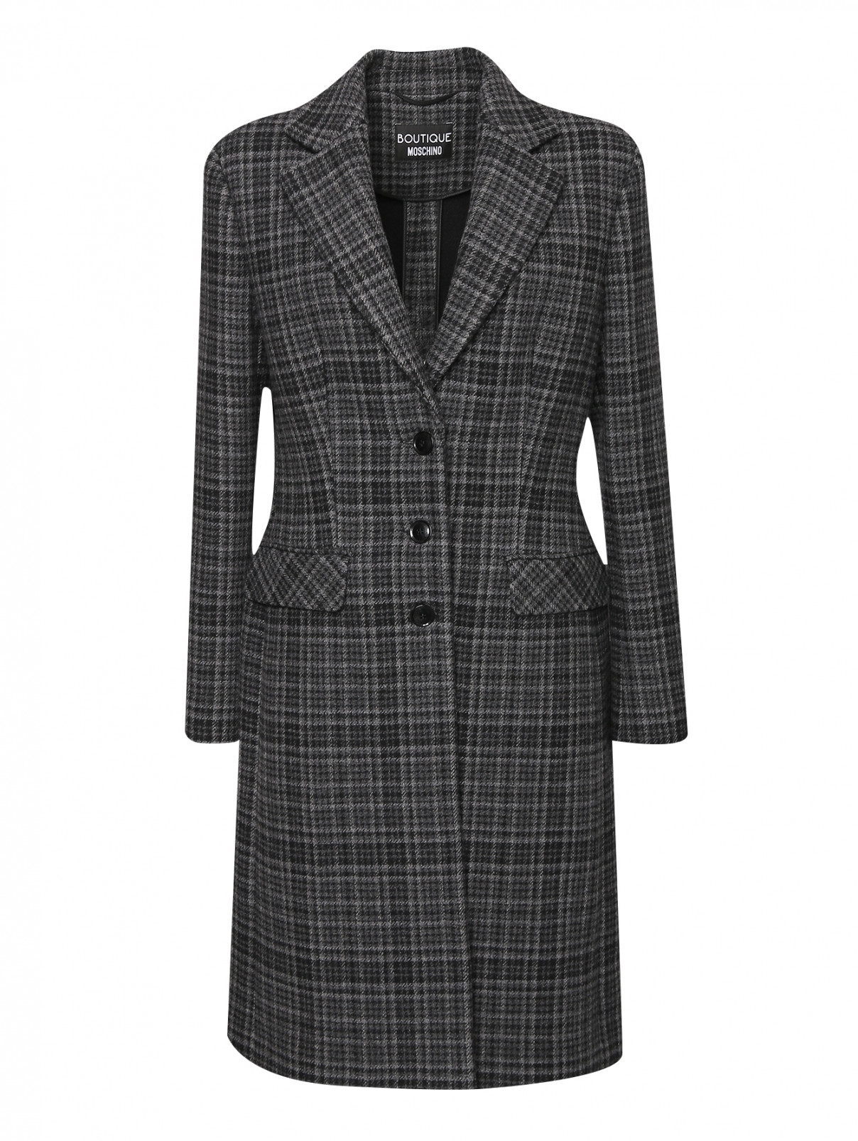 Пальто из шерсти с узором клетка Moschino Boutique  –  Общий вид  – Цвет:  Серый