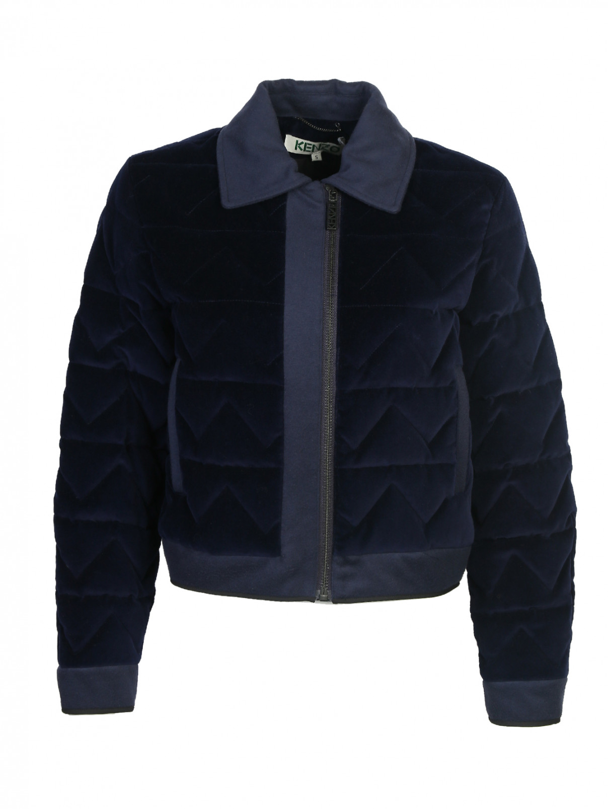 Стеганая укороченная куртка из хлопка с боковыми карманами Kenzo  –  Общий вид  – Цвет:  Синий
