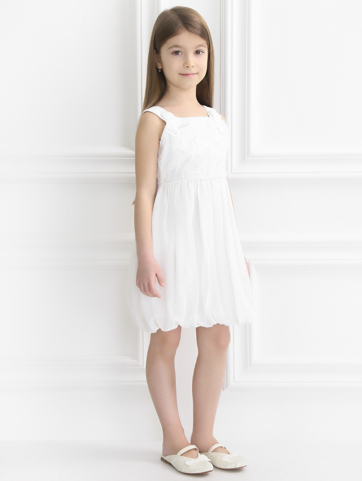 Платье с ажурным декором и росшивом бисером I Pinco Pallino  –  Модель Общий вид  – Цвет:  Белый