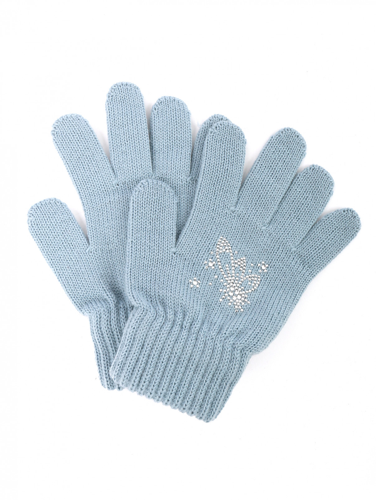 Трикотажные перчатки из шерсти со стразами Catya  –  Общий вид  – Цвет:  Синий