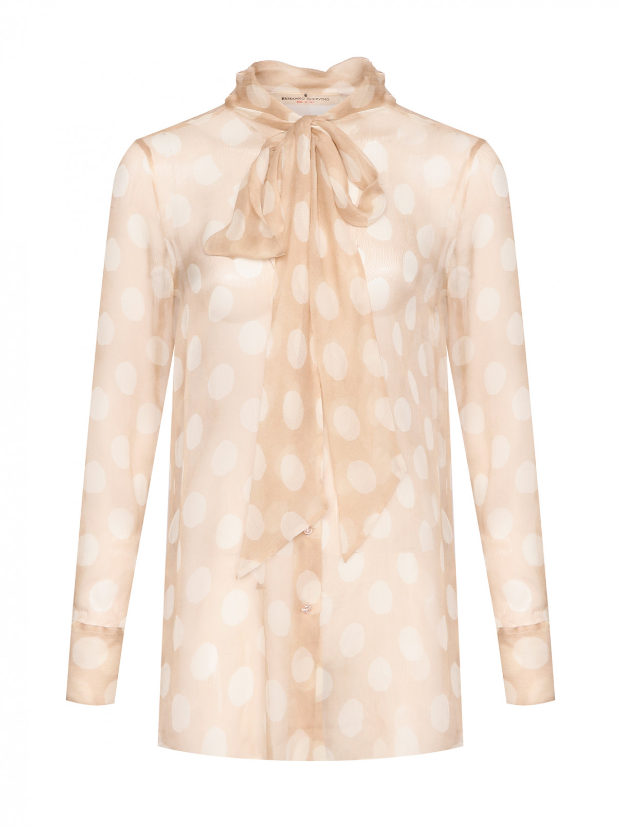 Полупрозрачная блуза из шелка с бантом Ermanno Scervino  –  Общий вид  – Цвет:  Бежевый