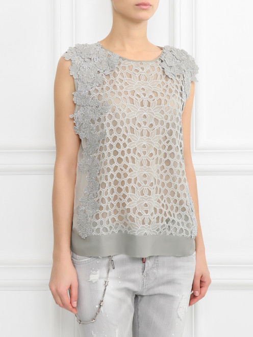 Блуза из шелка с аппликацией Alberta Ferretti - МодельВерхНиз