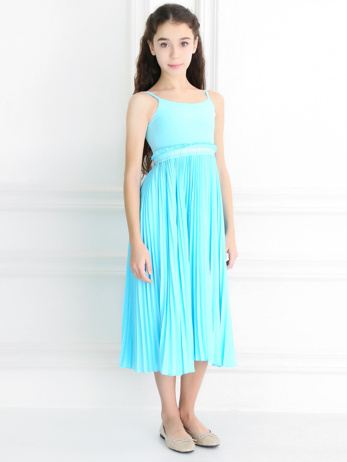 Платье с плиссированной юбкой Pinko  –  Модель Общий вид  – Цвет:  Синий