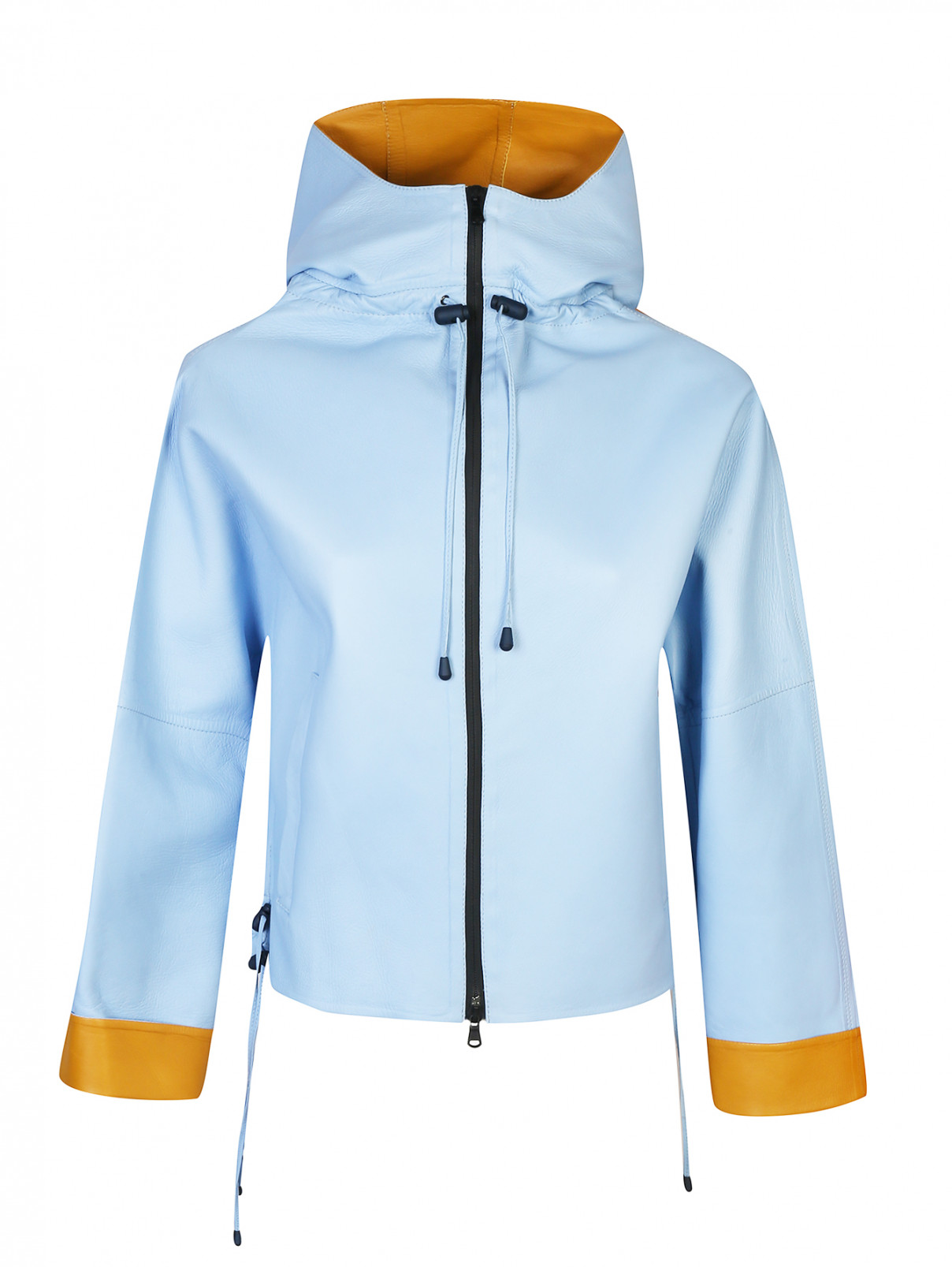 Куртка из кожи с контрастной отделкой Marni  –  Общий вид  – Цвет:  Синий