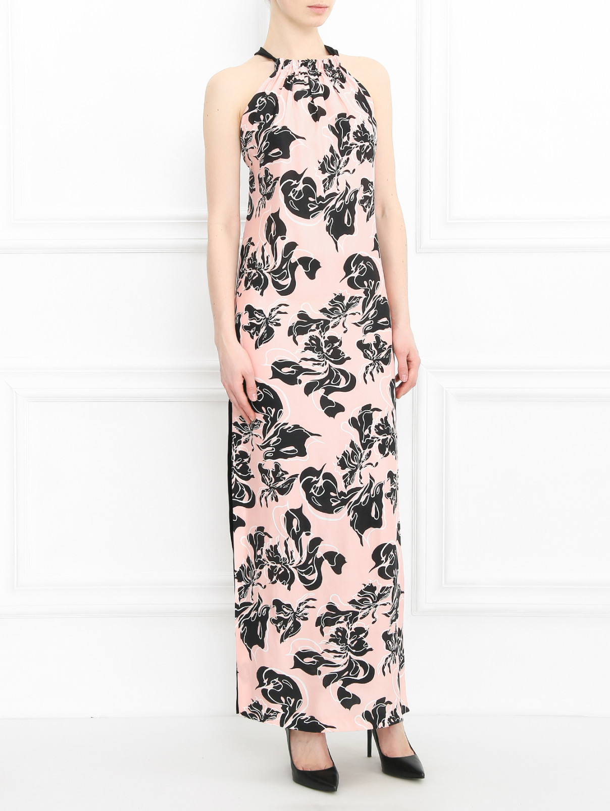 Платье из шелка с узором Cedric Charlier  –  Модель Общий вид  – Цвет:  Розовый