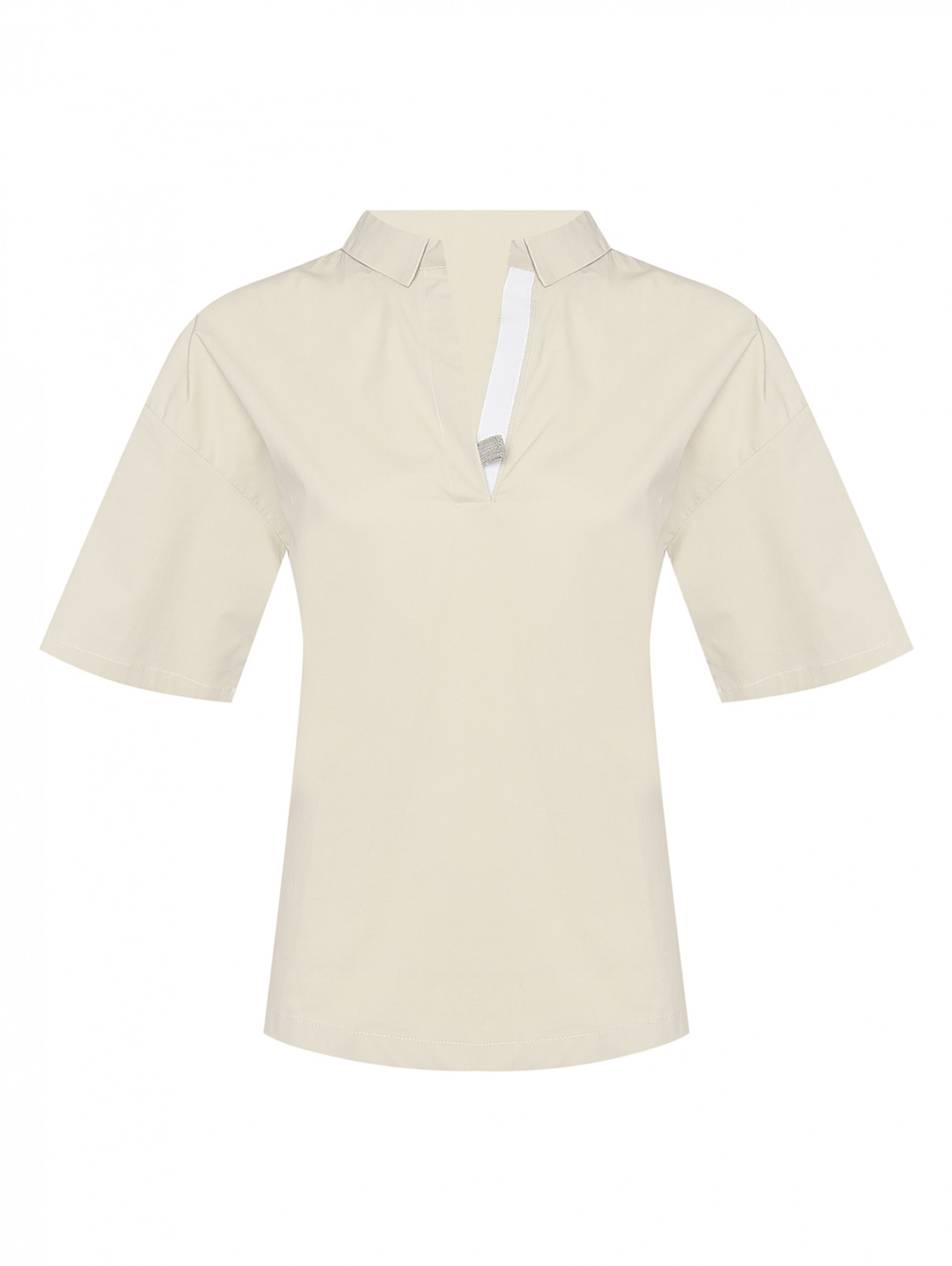 Комбинированная блуза с коротким рукавом Fabiana Filippi  –  Общий вид  – Цвет:  Белый