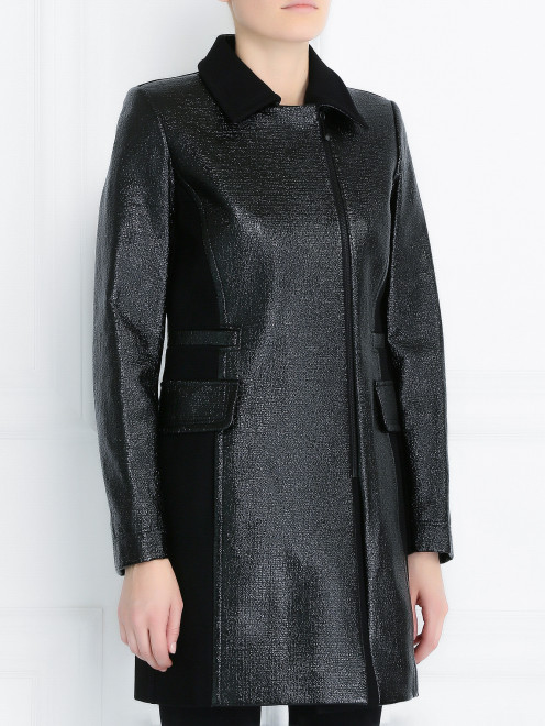 Пальто из смешанной шерсти с декоративными лаковыми вставками Barbara Bui - Модель Верх-Низ