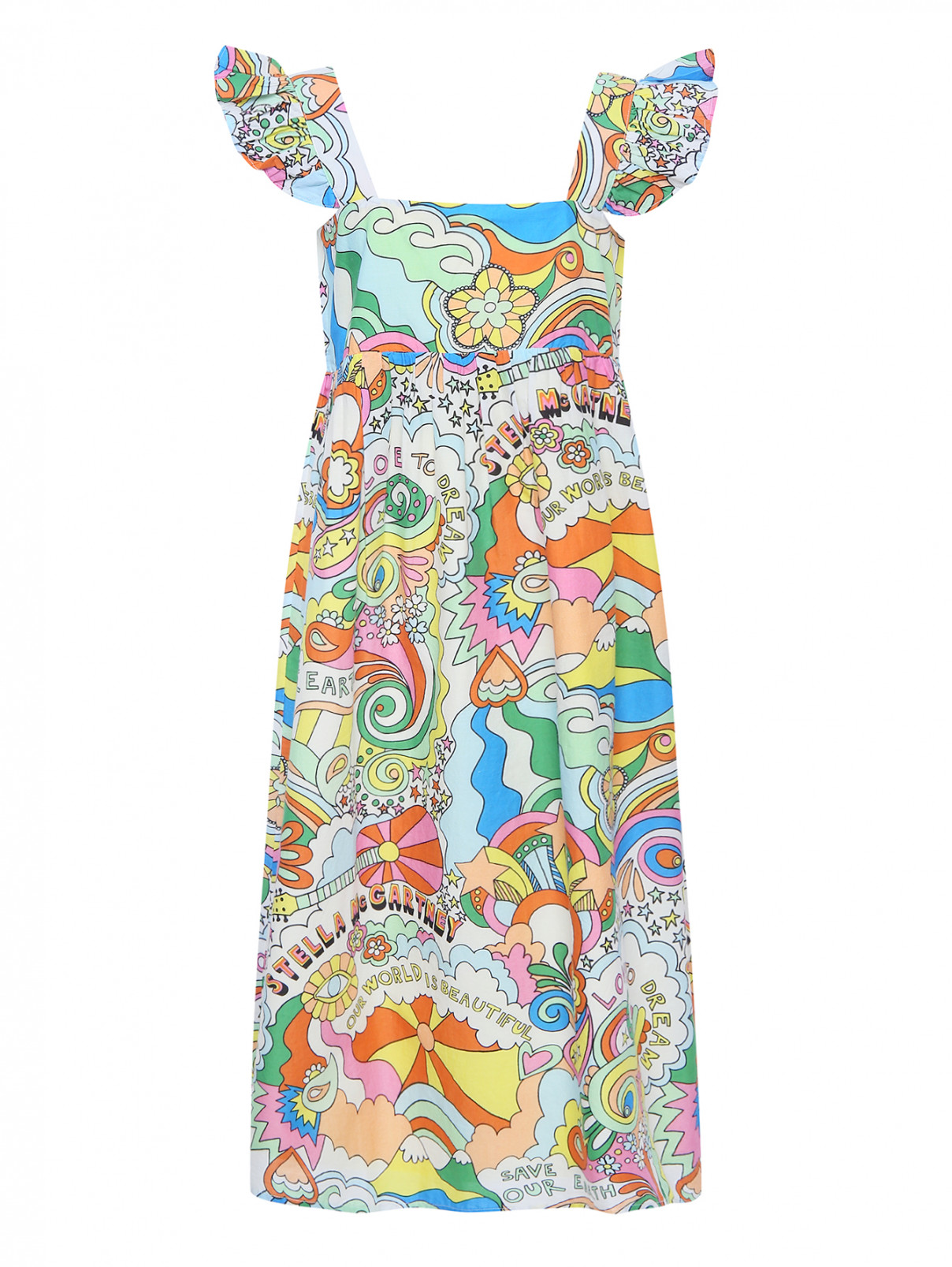 Хлопковое платье с узором Stella McCartney kids  –  Общий вид  – Цвет:  Узор