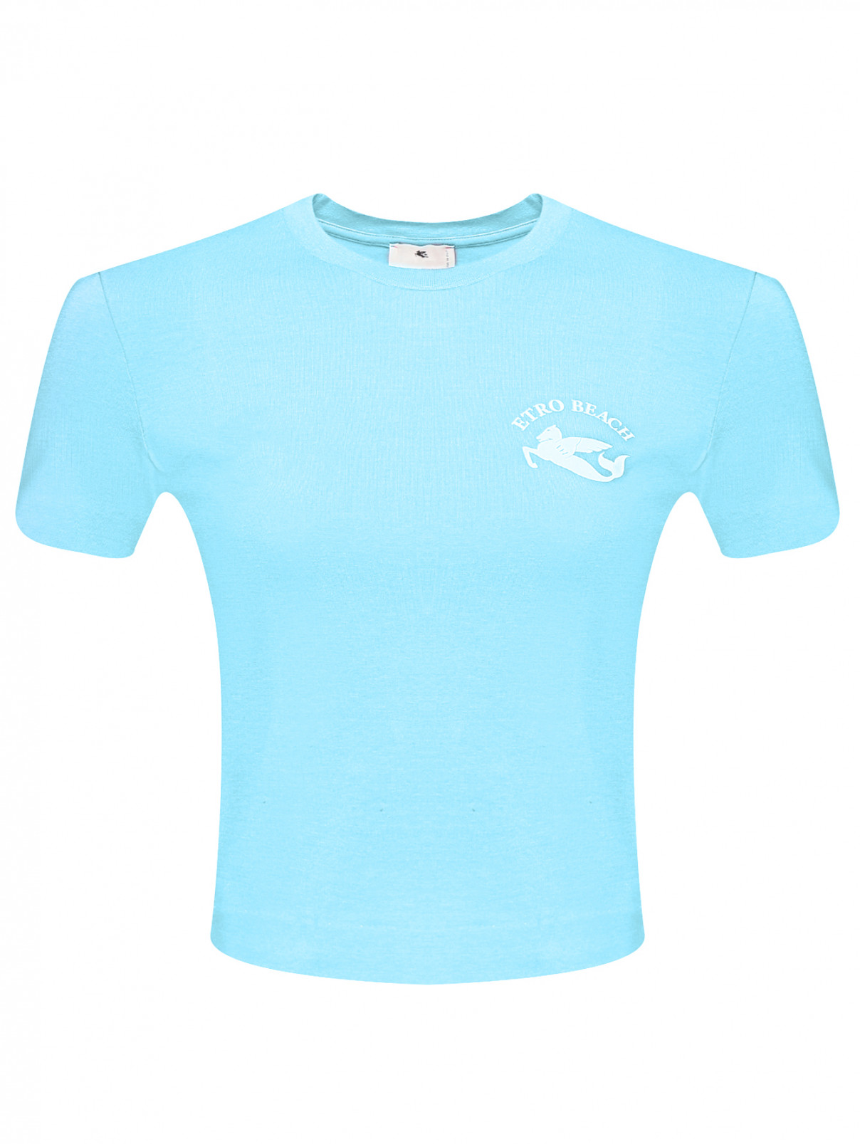 Укороченная футболка из хлопка с принтом Etro  –  Общий вид  – Цвет:  Синий