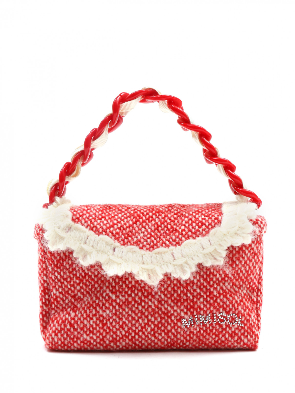 Сумочка из шерсти с пластиковой цепочкой MiMiSol  –  Общий вид  – Цвет:  Красный