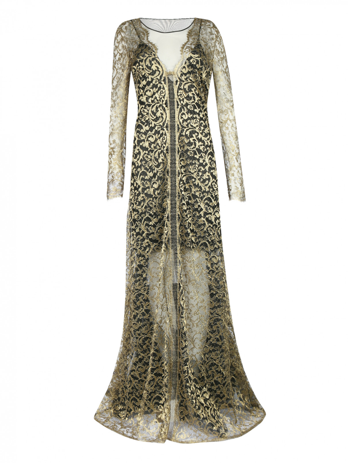 Платье-макси из кружева Alberta Ferretti  –  Общий вид  – Цвет:  Золотой