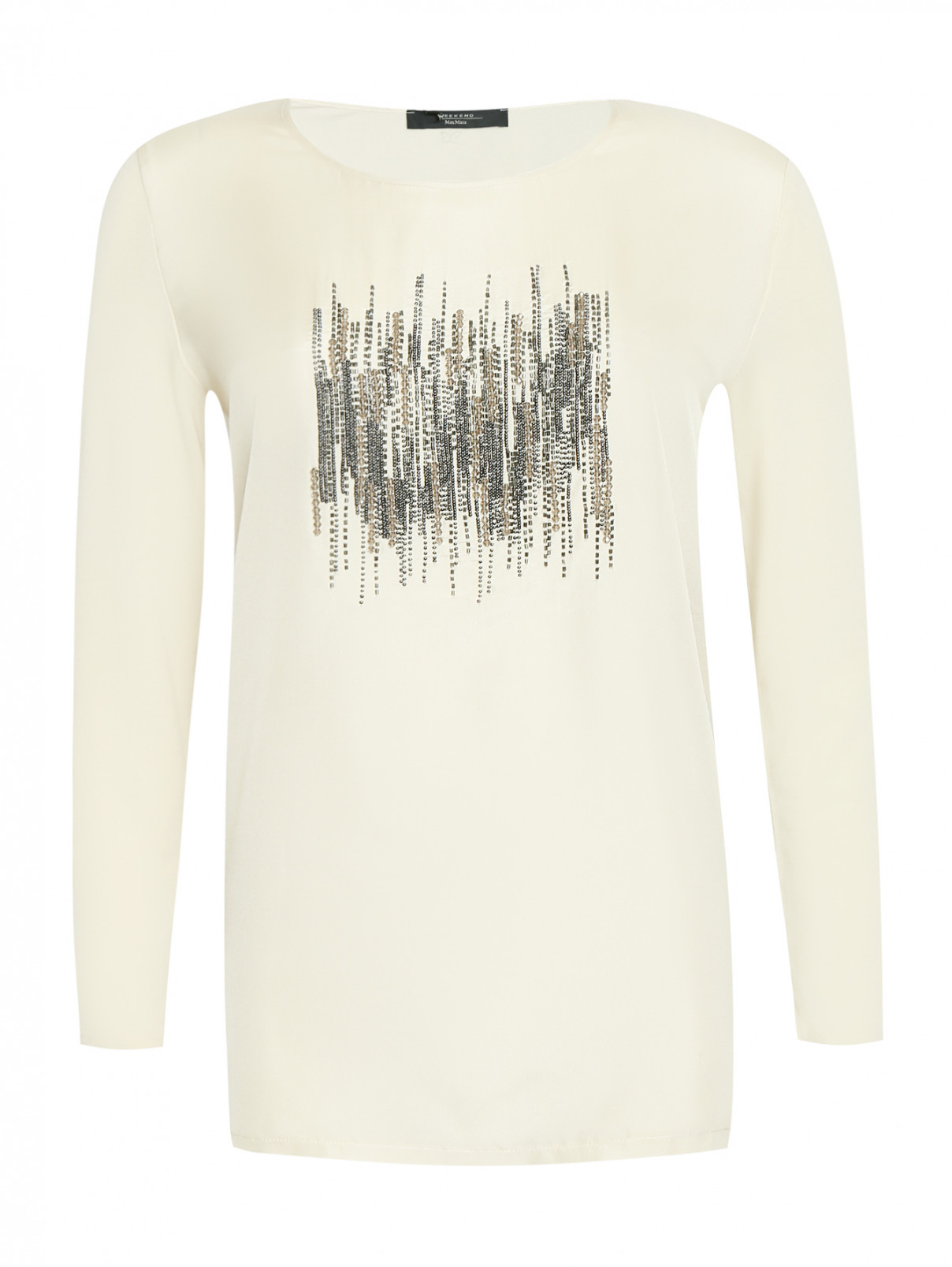 Блуза из шелка свободного кроя с декоративной отделкой Weekend Max Mara  –  Общий вид  – Цвет:  Бежевый
