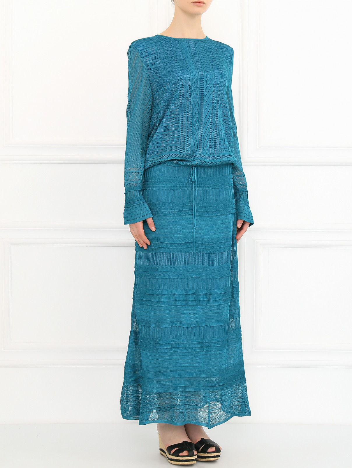 Платье-макси на кулиске Lil pour l'Autre  –  Модель Общий вид  – Цвет:  Синий