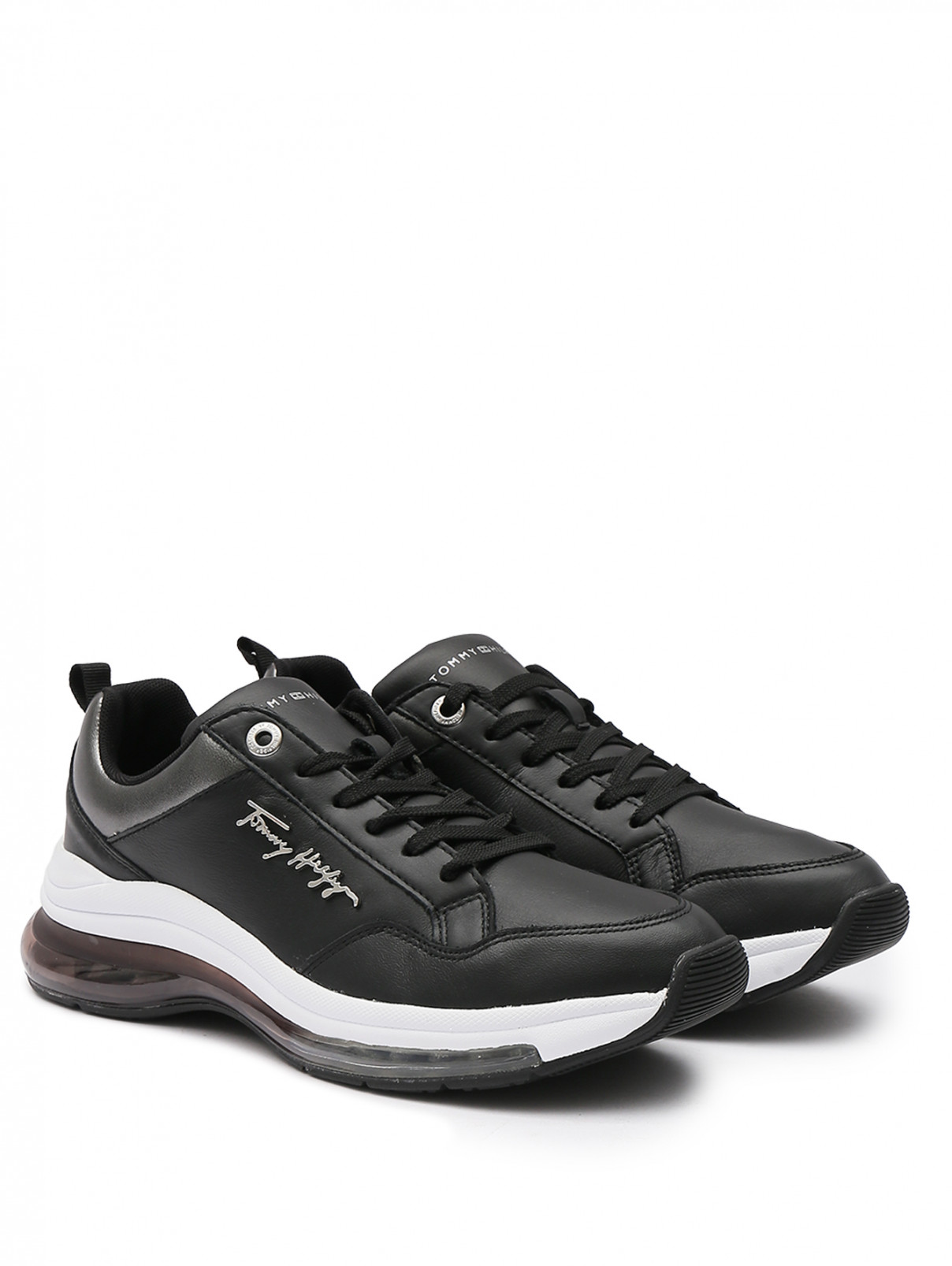 Кроссовки на шнурках с контрастной отделкой Tommy Hilfiger  –  Общий вид  – Цвет:  Черный