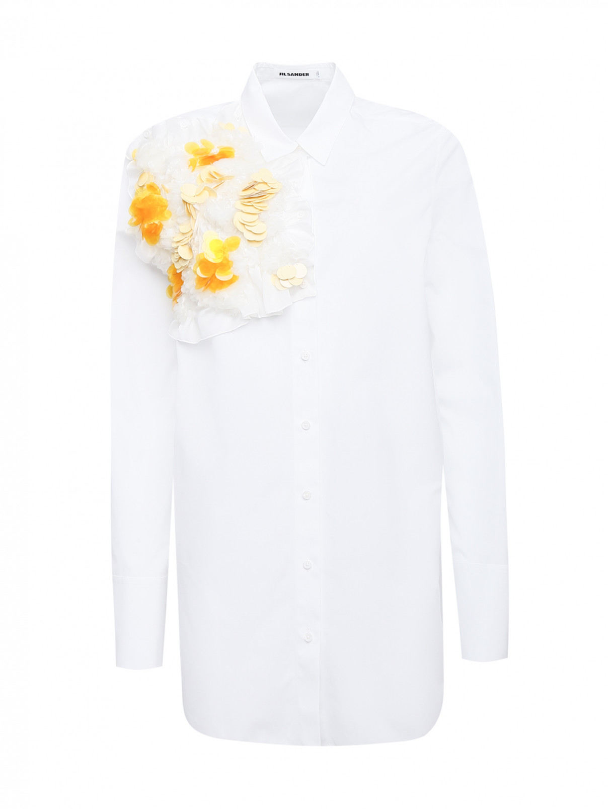 Рубашка из хлопка с аппликацией Jil Sander  –  Общий вид  – Цвет:  Белый