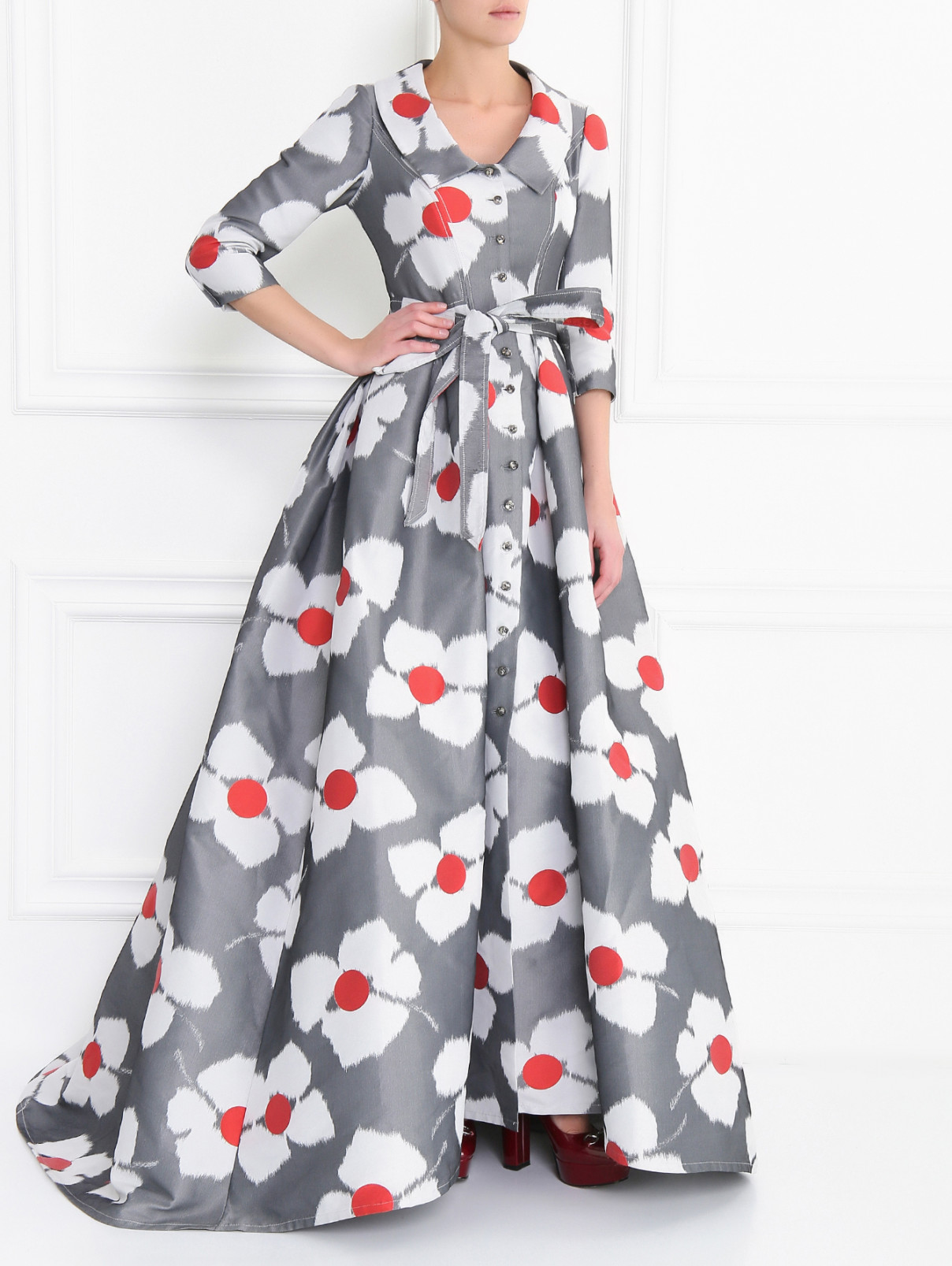 Платье-макси с цветочным узором Carolina Herrera  –  Модель Общий вид  – Цвет:  Серый