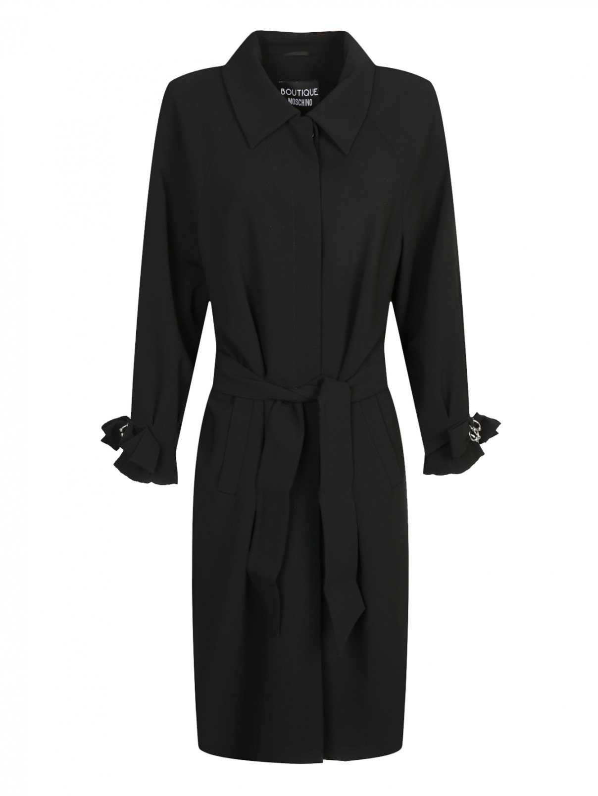 Легкое пальто под пояс Moschino Boutique  –  Общий вид  – Цвет:  Черный