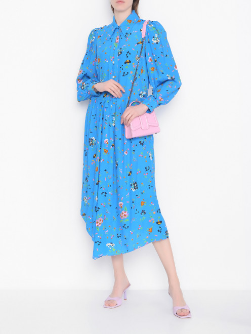 Платье из вискозы с разрезом и цветочным принтом - Общий вид
